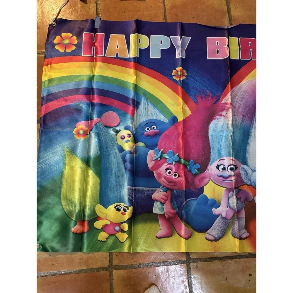 Trolls Party Banner Photo Backdrop Happy Birthday Decoration 3x5 feet